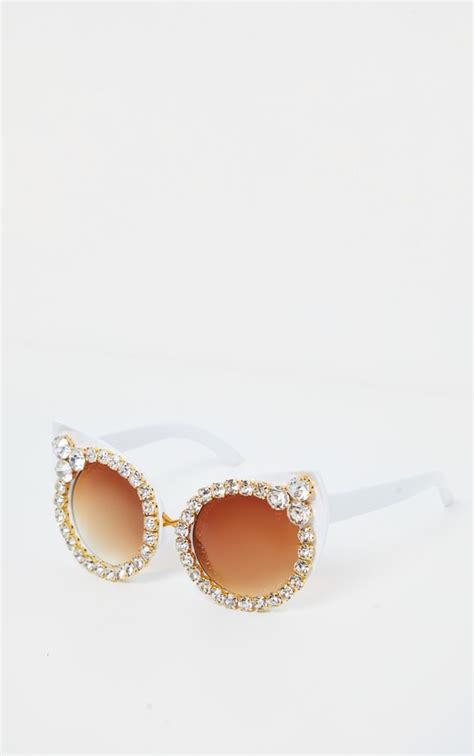 Crystal Gemstone Cat Eye Sunglasses Prettylittlething