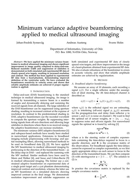 Minimum Variance Adaptive Beamforming Applied To Medical Ultrasound Imaging