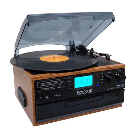 Boytone BT IN & OUT Classic Style Record Player Turntable with AM/FM Radio, Cassette Player, CD ...