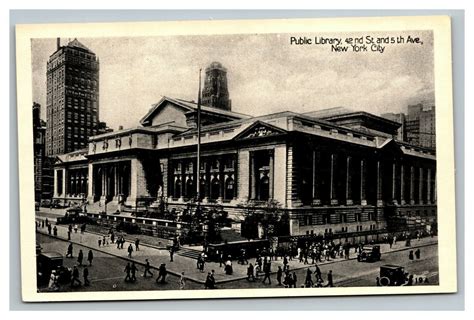 Vintage 1910s Postcard Pedestrians Public Library 42nd And 5th New York