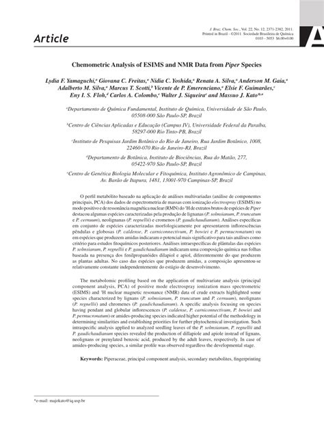 Pdf Chemometric Analysis Of Esims And Nmr Data From Piper Species