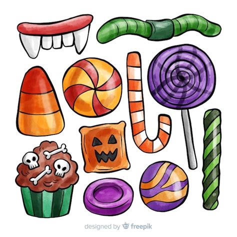 Free Vector Colorful Watercolor Halloween Candy Collection