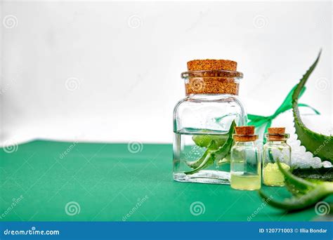 Aloe Vera Oil In Glass Bottle And Towel For Spa Stock Image Image Of