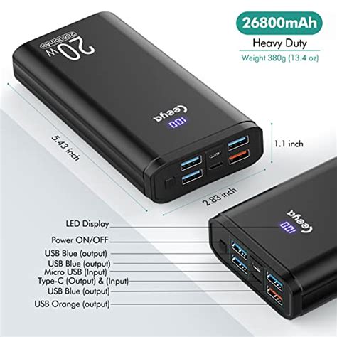 Ceeya Portable Charger Pd 20w Battery Pack Usb C High Speed Charging 26800mah Power Bank Lcd