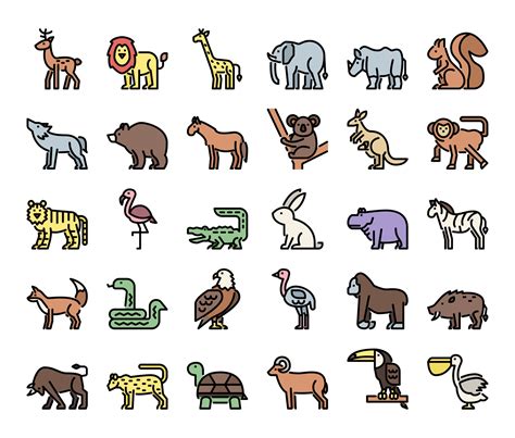 wild animals color outline vector icons 2293457 Vector Art at Vecteezy