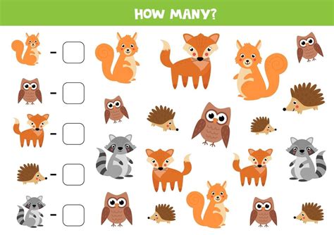 Counting game for kids. Cute woodland animals. 2251281 Vector Art at Vecteezy