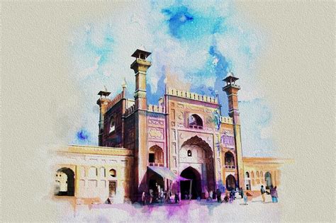 Desertrose Badshahi Mosque Gate Painting Mosque Art Architecture