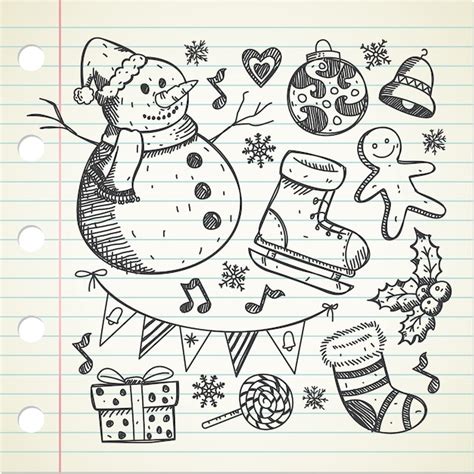 Dibujado A Mano Conjunto De Doodle De Navidad Vector Premium