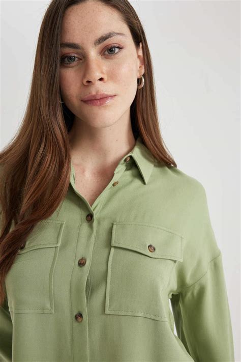 Green Woman Regular Fit Shirt Collar Belmando Long Sleeve Shirt