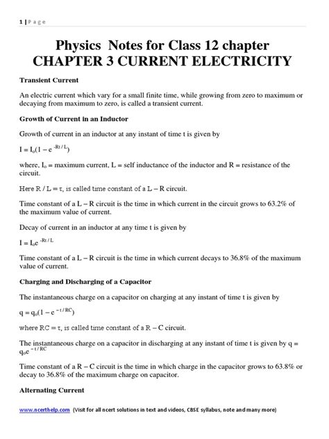 Physics Formula and Notes For Class 12 CBSE Board Chapter 7 ALTERNATING ...