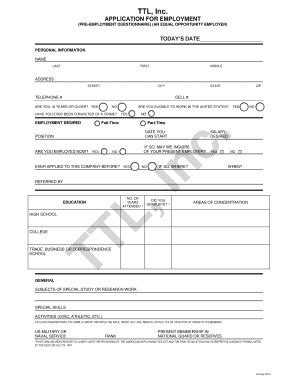 Fillable Online Application For Employment Preemployment Questionnaire