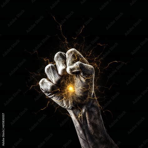 powering hand   electric shock isolated black background