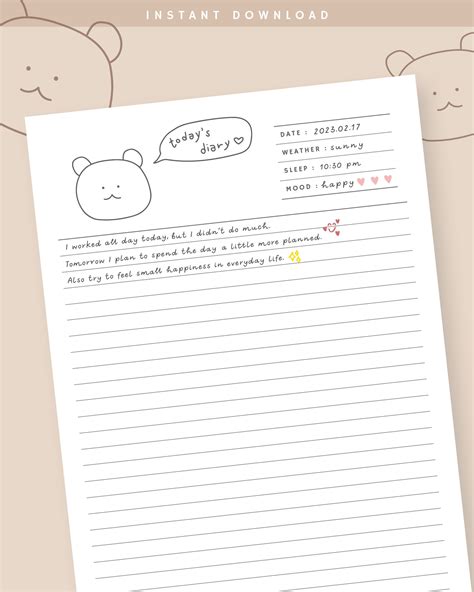 diary journal printable diary pages blank journal template daily