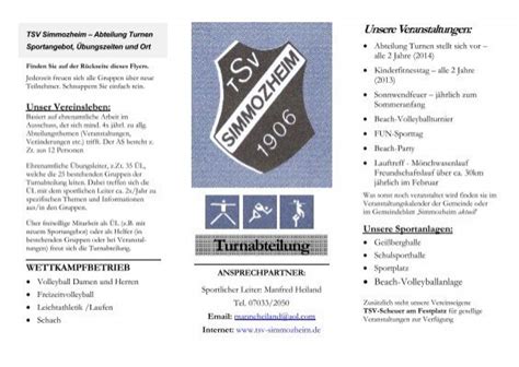 Flyer Turnabteilung Tsv Simmozheim