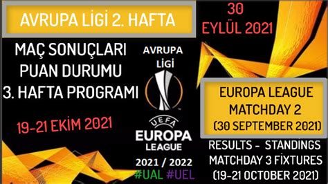 Uefa Avrupa Ligi Hafta Sonu Lar Puan Durumu Hafta Program