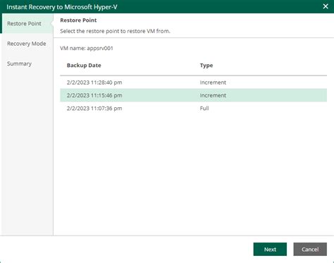 Step 2 Select Restore Point Veeam Backup Enterprise Manager Guide