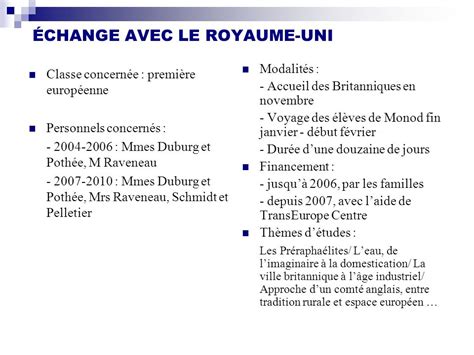 Section Europ Enne Du Lyc E J Monod Change Avec Le Royaume Uni Ppt