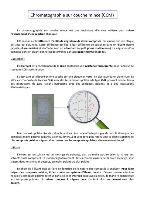 Fiche Ccm Chromatographie Sur Couche Mince Chromatographie Sur