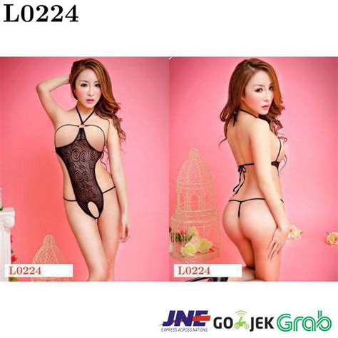 Jual L0224 Lingerie Teddy Halterneck Hitam Transparan Open Cup