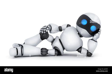 Modern White Robot Lying Only 3d Illustration Stock Photo Alamy