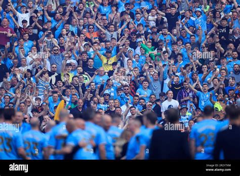 City fans celebrate after the Premier League match Manchester City vs ...