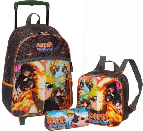 Kit Mochila Masculina Naruto Infantil Lancheira Estojo P S