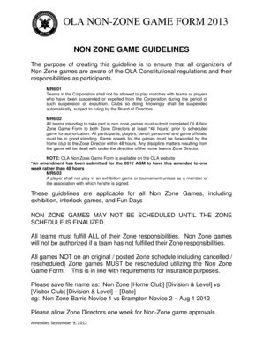 Fillable Online OLA NON ZONE GAME FORM 2013 Ontario Lacrosse