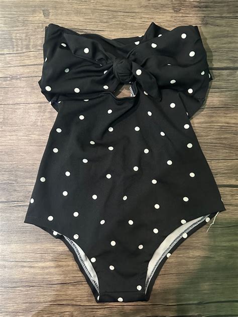 One Piece Black Polka Dot Bikini On Carousell