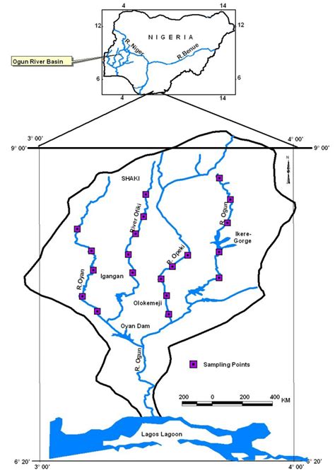 Map Of Ogun River Basin Showing The Sampling Points Download Scientific Diagram