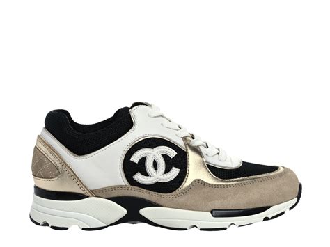 Chanel Sneakers In Suede Calfskin White Black Beige Gold