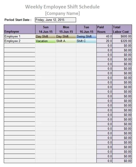 Employee Work Schedule Template | Free Payslip Templates