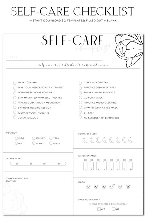 Daily Self Care Checklist Bymandymccoy