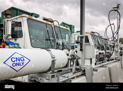 Cng Powered Compressed Natural Gas Mack Trucks Line Up At Waste Pros