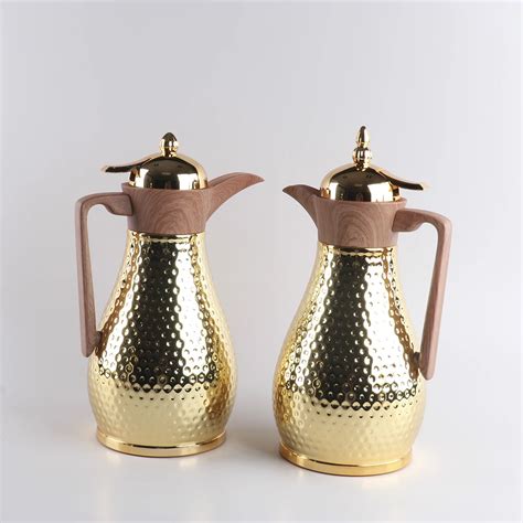 Custom Golden Silver Tea Dallah Arabic Insulation Thermal Flask Thermos Arabic Coffee Pot With ...