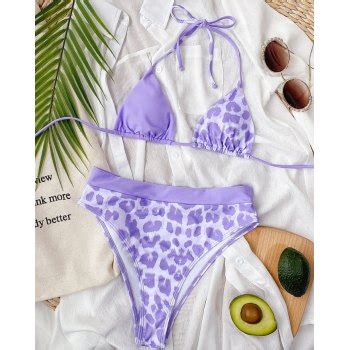 Emmiol Free Shipping 2024 Halterneck Contrast Print Bikini Lilac L In