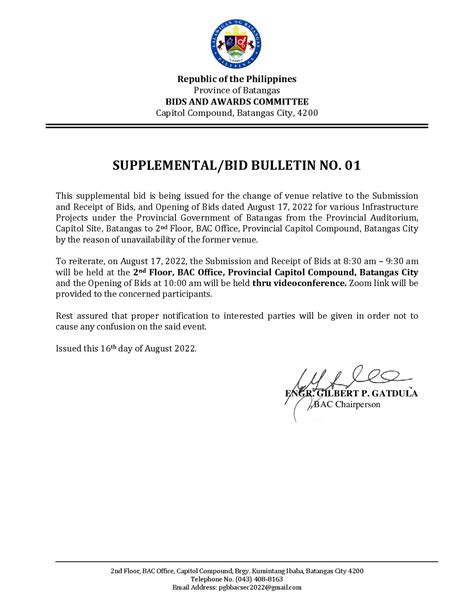 Supplemental Bid Bulletin No 1 Official Website Of The Province Of