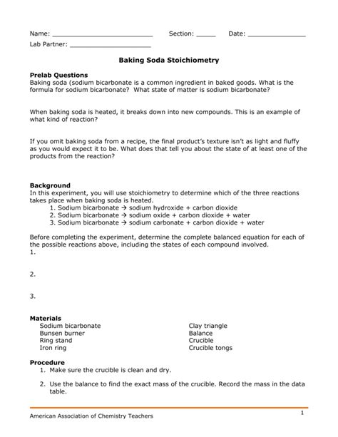 Baking Soda Stoichiometry Lab