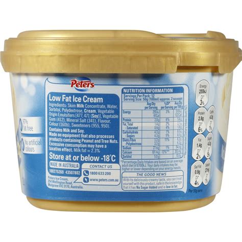 Peters Ice Cream No Added Sugar Creamy Vanilla 12l Tub Woolworths