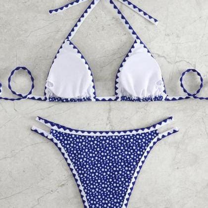 Womens Polka Dot Halter Neck Bikini Swimwear Set On Luulla