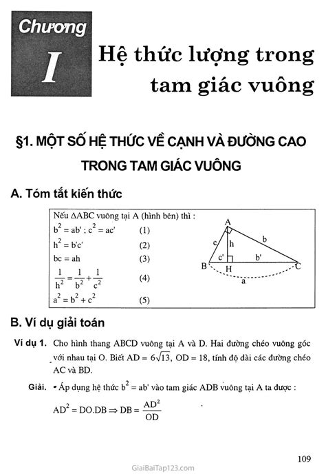 Giải Toán 9 Bài 1 Một Số Hệ Thức Về Cạnh Và đường Cao Trong Tam Giác Vuông