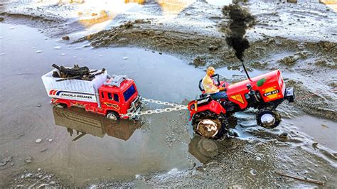 Full Loaded Tata Truck Stuck In River Mud Pulling Out By Swaraj Tractor