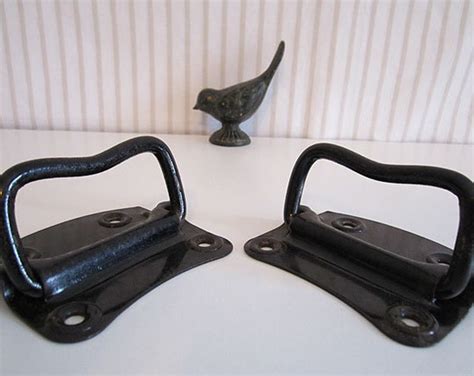 Antique Metal Trunk Chest Handles Set Of 2 Gloss Black Etsy