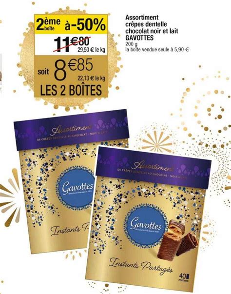 Offre Assortiment Crêpes Dentelle Chocolat Noir Et Lait Gavottes chez Cora