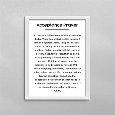 Acceptance Prayer Minimal Poster - Mental Heath Awareness Wall Art ...