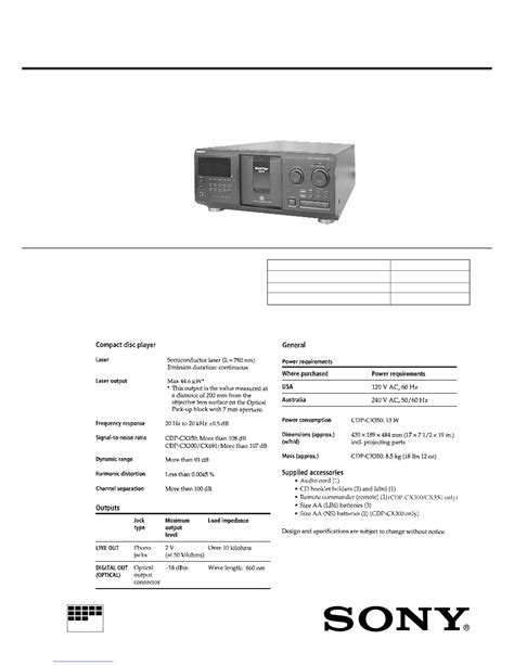 Sony CDP-CX300/CX350/CX691 COMPACT DISC PLAYER Service Manua