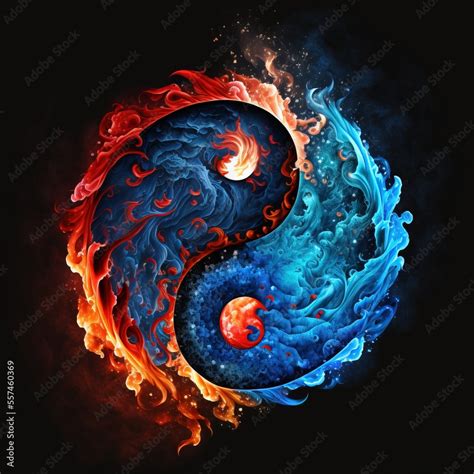 a painting of a fire and water yin - yang symbol on a black background ...