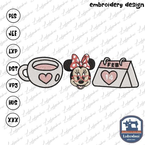 Pink Valentine Mouse Head Embroidery Machine Design Valentine Cartoon