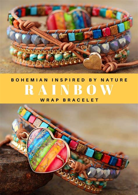 Rainbow Heart Leather Wrap Bracelet Treasure Jewelry Leather Wrap