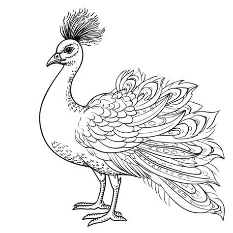 Premium Vector Peacock Cartoon Bird For Coloring Page Black And White Coloring Book Or Page