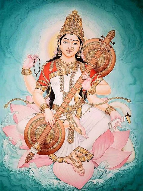 Pin By Gods Club On Devi Saraswati Saraswati Painting God